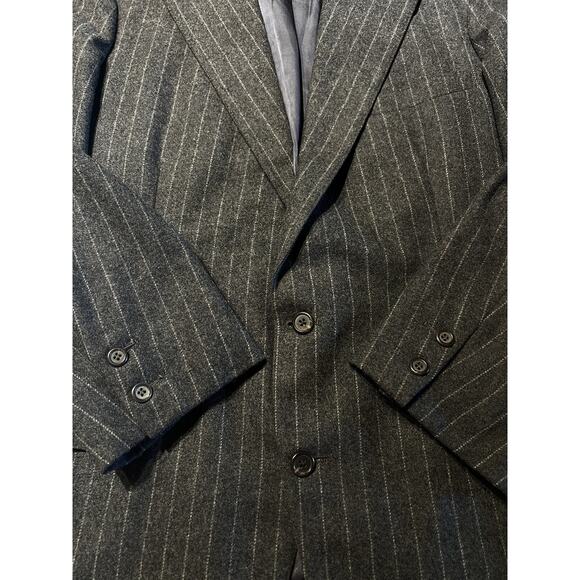 Vintage Polo Ralph Lauren 40R Gray Stripe Wide Lapel Flannel Blazer Sport Jacket - Picture 7 of 15